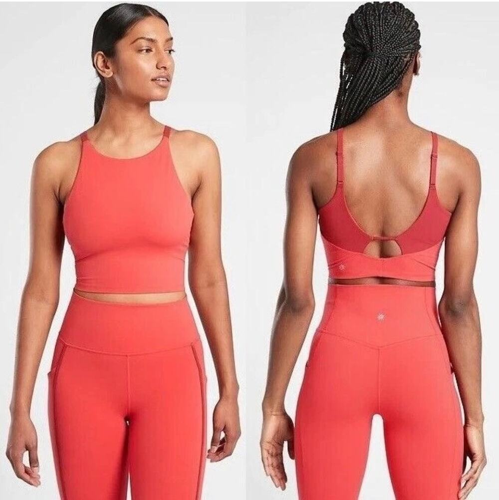 Athleta Intention Crop Top XS Red High Neck Sports Bra Yoga Workout
